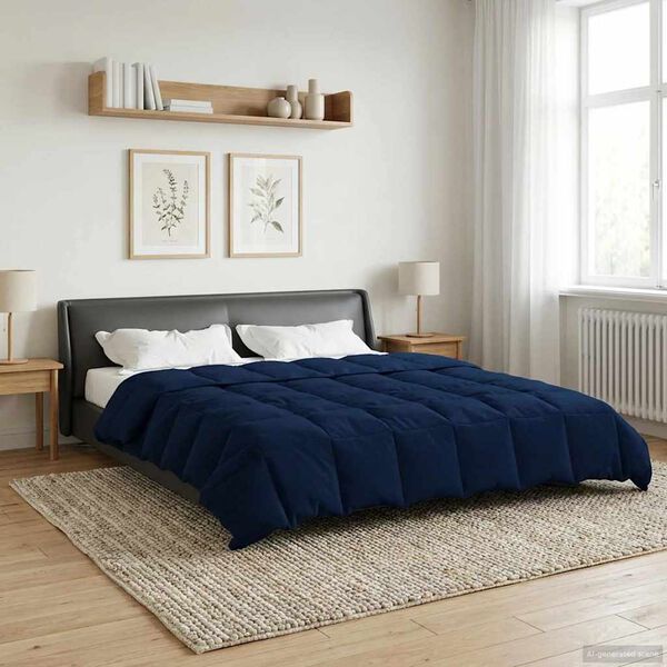 vidaXL Duvet d'&eacute;t&eacute; simple Matelass&eacute; Bleu fonc&eacute; 220 x 240 cm Microfibre