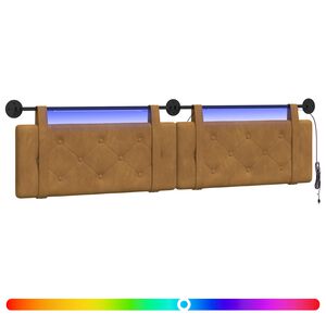 vidaXL T&ecirc;te de lit suspendue Avec lumi&egrave;re LED Marron Velours