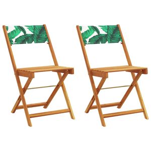 vidaXL Chaises pliantes (lot de 2) en bois d'acacia massif et tissu, motif feuilles