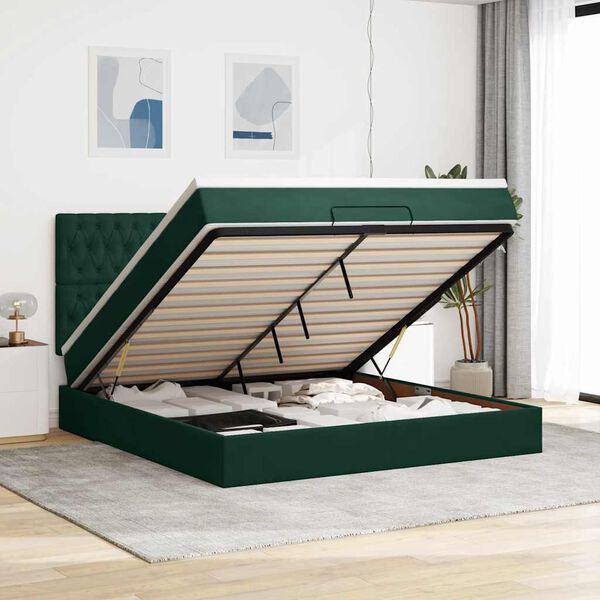 vidaXL Cadre de lit ottoman avec matelas vert fonc&eacute; 160x200 cm velours