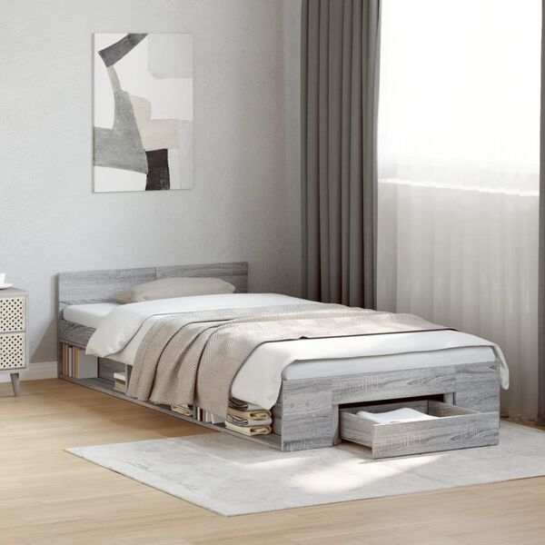 vidaXL Cadre de lit avec tiroir sans matelas sonoma gris 75x190 cm