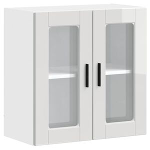 vidaXL Armoire murale cuisine avec porte en verre Porto blanc brillant