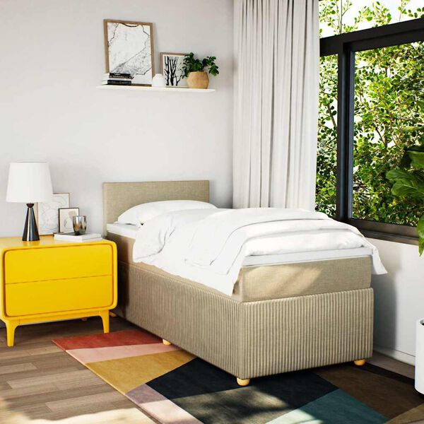 vidaXL Sommier &agrave; lattes de lit et matelas Cr&egrave;me 90x190 cm Tissu