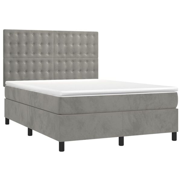 vidaXL Sommier &agrave; lattes de lit et matelas Gris clair 140x200cm Velours