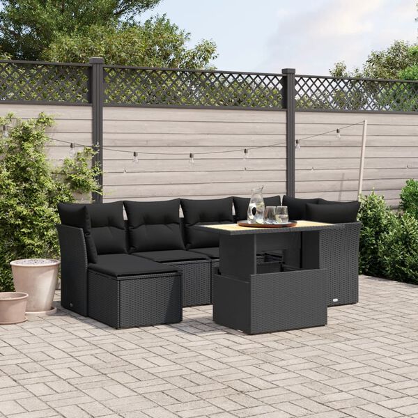vidaXL Salon de jardin 7 pcs avec coussins noir r&eacute;sine tress&eacute;e