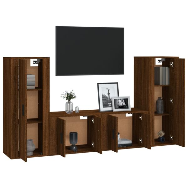 vidaXL Ensemble de meubles TV 4 pcs Ch&ecirc;ne marron Bois d'ing&eacute;nierie