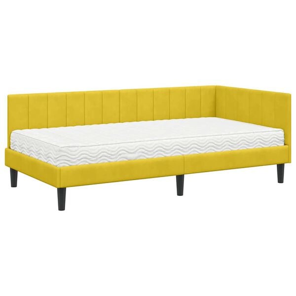 vidaXL Cadre de lit d'angle avec matelas 2 pcs Jaune Velours