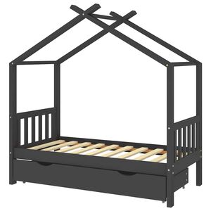 vidaXL Cadre de lit enfant avec tiroir gris fonc&eacute; pin massif 80x160 cm