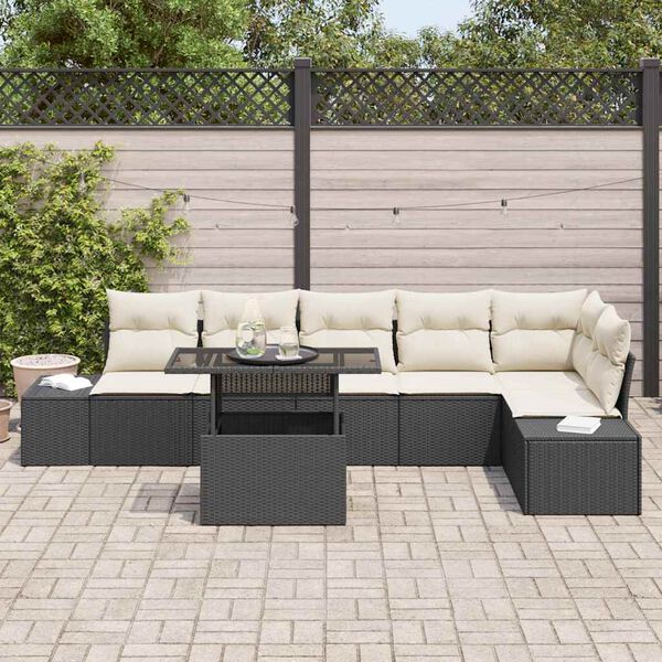 vidaXL Ensemble de canapé de jardin avec coussin 7 pcs Noir et crème
