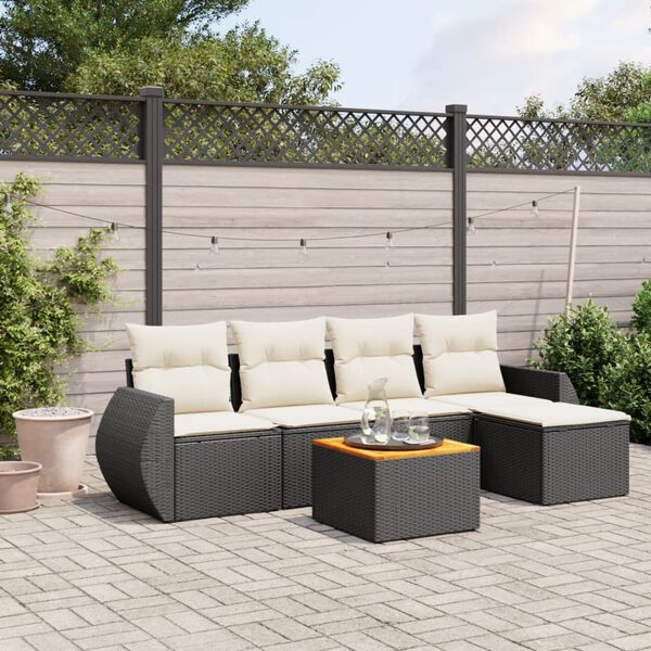 vidaXL Salon de jardin 6 pcs avec coussins noir r&eacute;sine tress&eacute;e