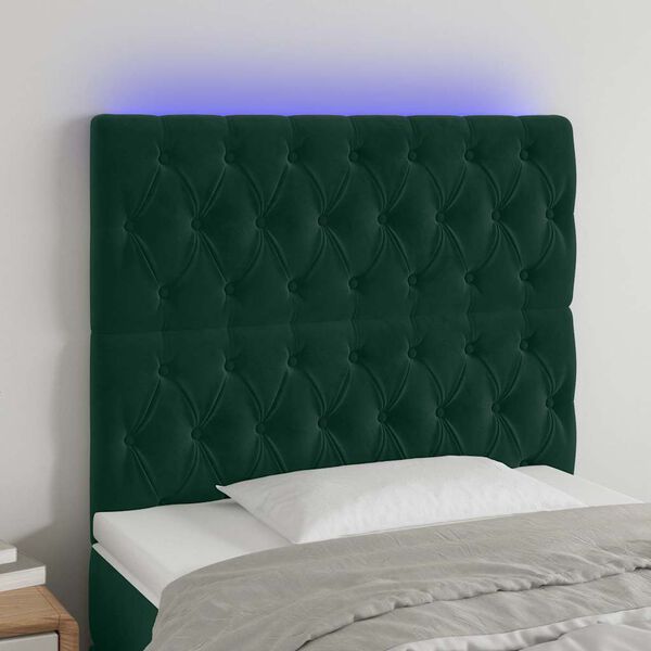 vidaXL T&ecirc;te de lit &agrave; LED Vert fonc&eacute; 100x7x118/128 cm Velours