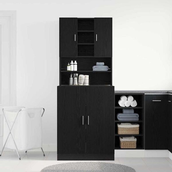 vidaXL Cabinet pour lave-linge 2 pcs Ch&ecirc;ne noir 70,5 x 71,5 x 181,5 cm