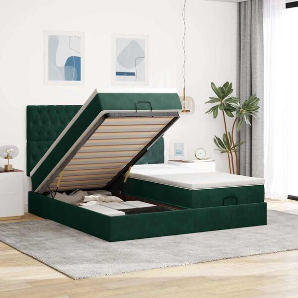 vidaXL Cadre de lit ottoman avec matelas vert fonc&eacute; 160x200 cm velours