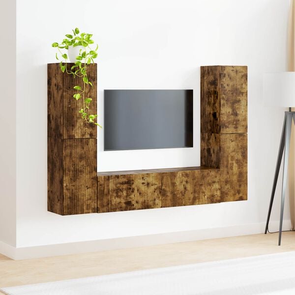 vidaXL Ensemble meuble TV 6 pcs Ch&ecirc;ne fum&eacute; Bois d'ing&eacute;nierie