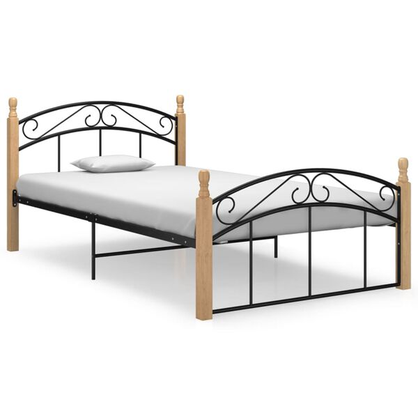 vidaXL Cadre de lit sans matelas noir m&eacute;tal bois ch&ecirc;ne 120x200 cm