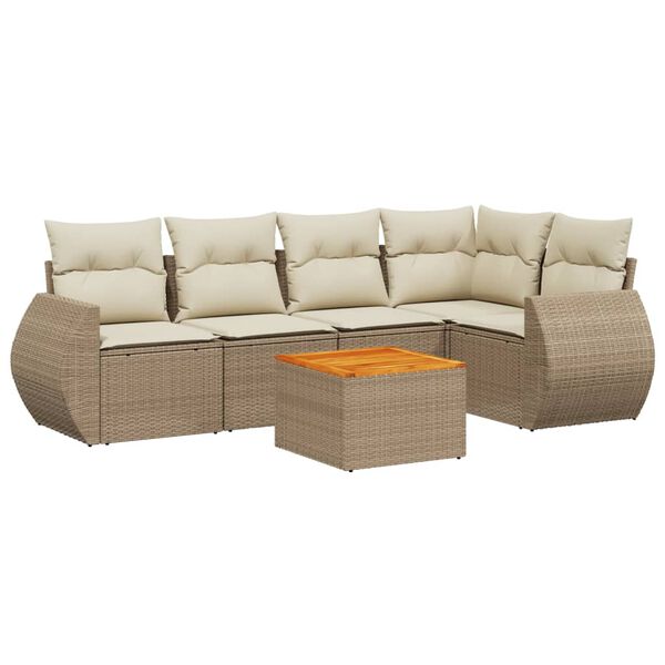 vidaXL Salon de jardin avec coussins 6 pcs beige r&eacute;sine tress&eacute;e