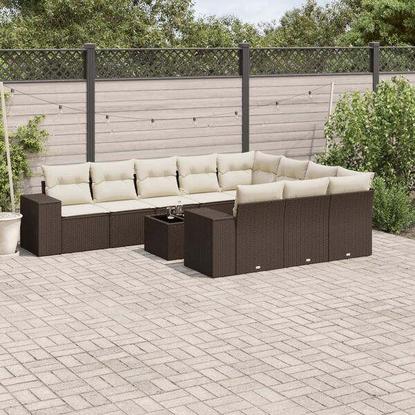 vidaXL Salon de jardin et coussins 11 pcs marron r&eacute;sine tress&eacute;e