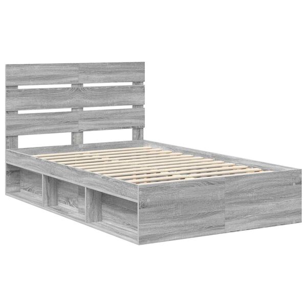 vidaXL Cadre de lit Gris Sonoma 135 x 190 cm Bois de pin massif