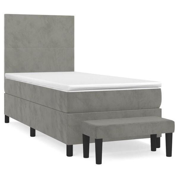vidaXL Sommier &agrave; lattes de lit et matelas Gris clair 90x190 cm Velours