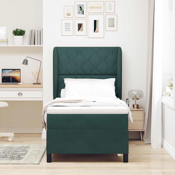 vidaXL Lit &agrave; ressorts avec matelas Vert fonc&eacute; 200 x 100 cm Polyester