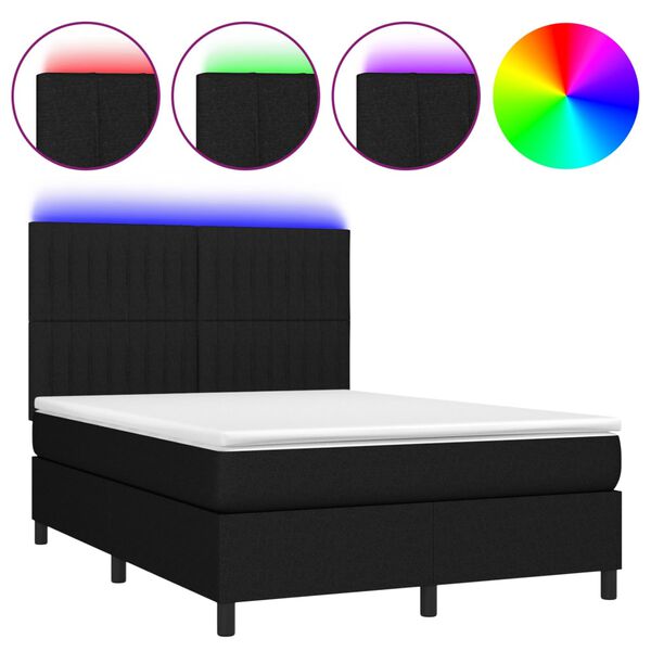 vidaXL Sommier &agrave; lattes de lit et matelas et LED Noir 140x190 cm Tissu