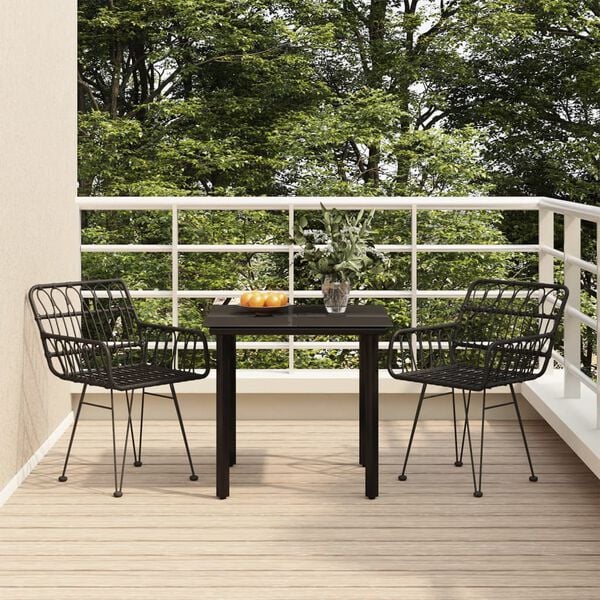 vidaXL Ensemble à manger de jardin 3 pcs Noir Résine tressée