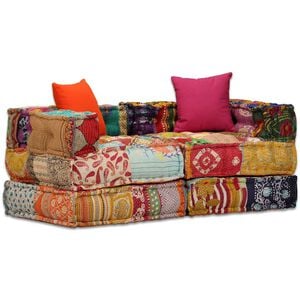 vidaXL Pouf modulaire &agrave; 2 places Patchwork Tissu