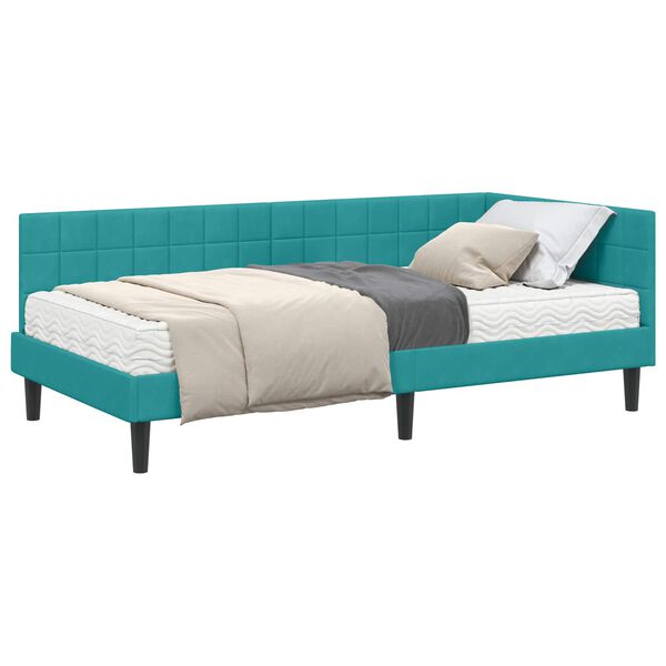 vidaXL Cadre de lit d'angle avec matelas Turquoise 90 x 190 cm Velours