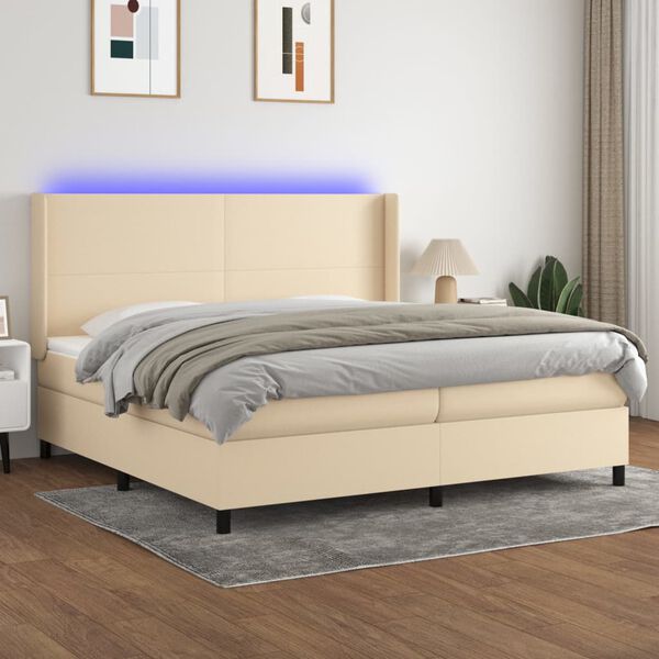 vidaXL Sommier &agrave; lattes de lit matelas LED Cr&egrave;me 200x200 cm Tissu
