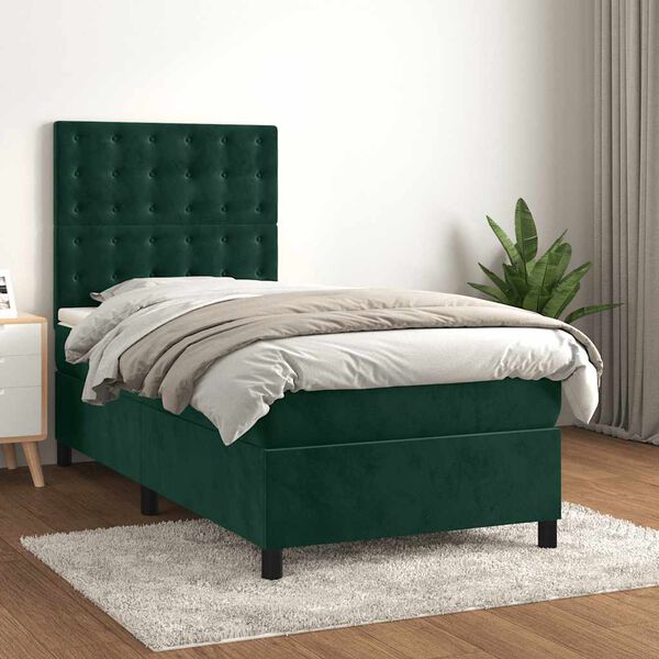 vidaXL Sommier &agrave; lattes de lit avec matelas Vert fonc&eacute; 90x190 cm