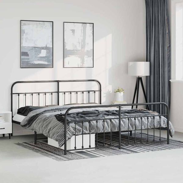 vidaXL Cadre de lit m&eacute;tal sans matelas avec pied de lit noir 183x213cm