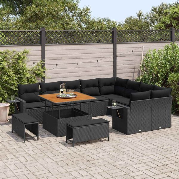 vidaXL Ensemble de canap&eacute; de jardin 12 pcs Noir polyrotin