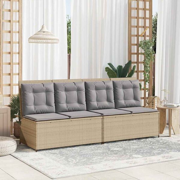 vidaXL Banc inclinable de jardin avec coussins beige r&eacute;sine tress&eacute;e