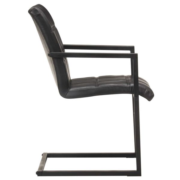 vidaXL Chaises &agrave; manger cantilever lot de 6 noir cuir v&eacute;ritable