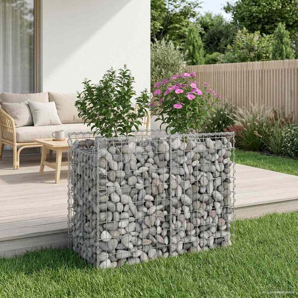 vidaXL Lit sur&eacute;lev&eacute; gabion Argent&eacute; 100 x 50 x 80 cm Acier galvanis&eacute;