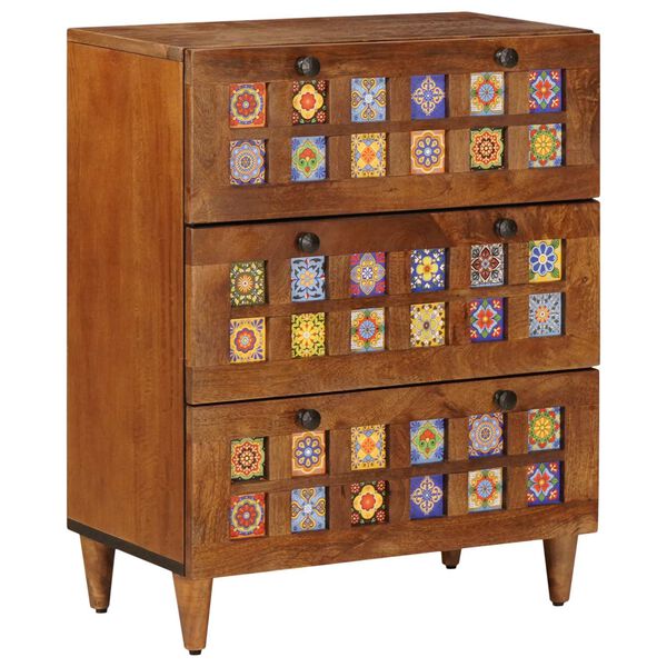 vidaXL Buffet 3 pcs Noyer Bois de mangue massif