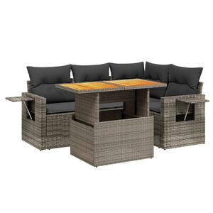 vidaXL Salon de jardin 5 pcs avec coussins gris r&eacute;sine tress&eacute;e