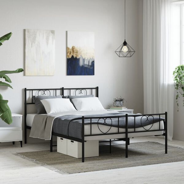 vidaXL Cadre de lit m&eacute;tal sans matelas avec pied de lit noir 160x200cm