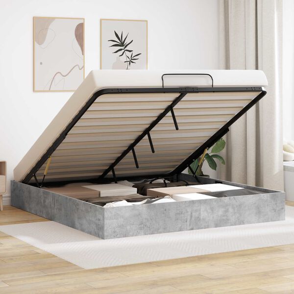 vidaXL Cadre de lit ottoman Gris b&eacute;ton 160 x 200 cm Bois d'ing&eacute;nierie