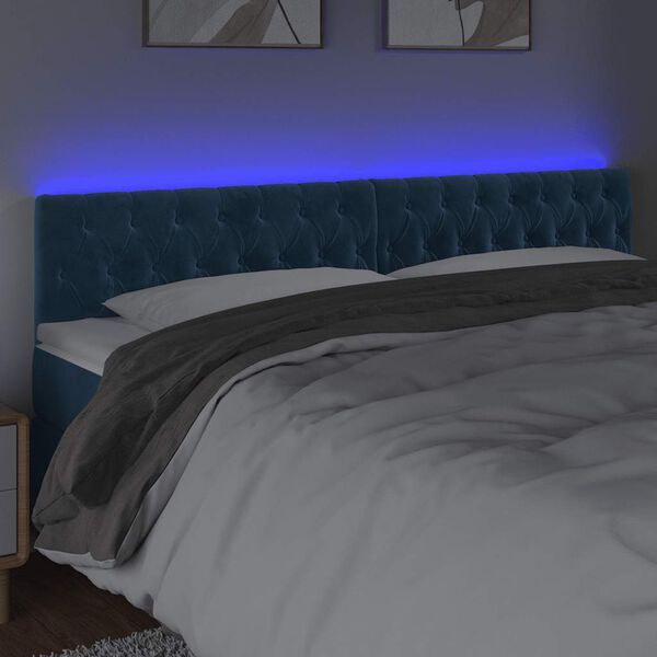 vidaXL T&ecirc;te de lit &agrave; LED Bleu fonc&eacute; 180x7x78/88 cm Velours