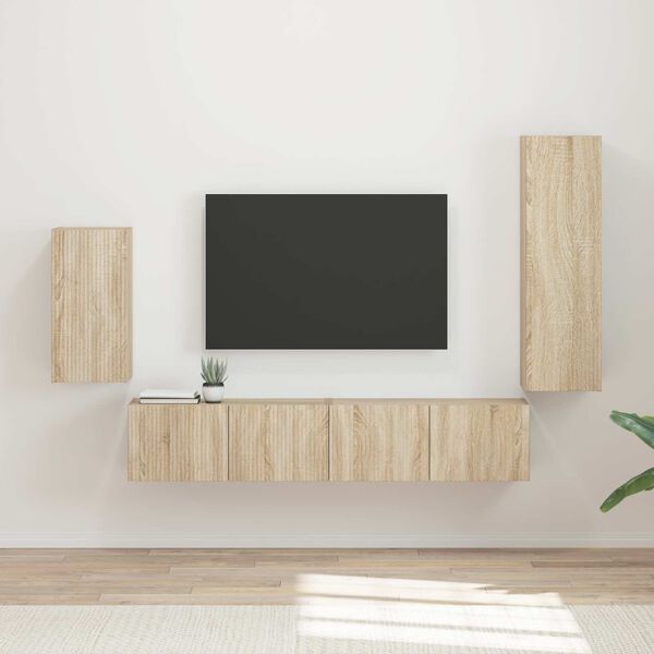 vidaXL Ensemble meuble TV 4 pcs Ch&ecirc;ne Sonoma Bois d'ing&eacute;nierie