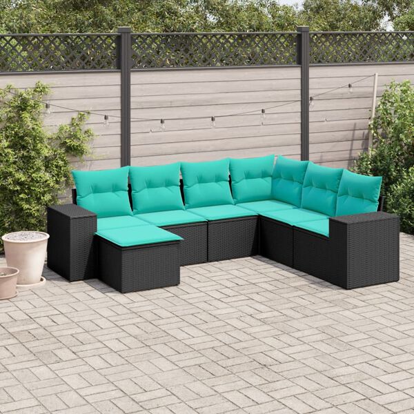 vidaXL Salon de jardin 7 pcs avec coussins noir r&eacute;sine tress&eacute;e