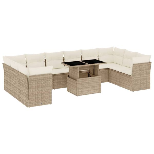 vidaXL Salon de jardin 11 pcs avec coussins beige r&eacute;sine tress&eacute;e