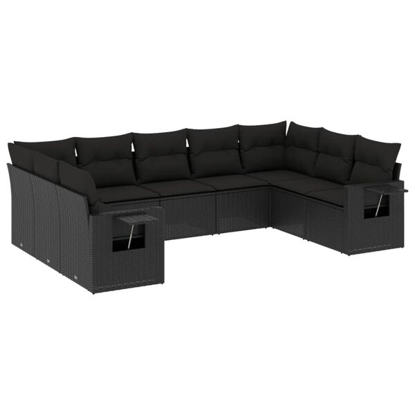 vidaXL Salon de jardin 9 pcs avec coussins noir r&eacute;sine tress&eacute;e