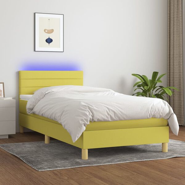 vidaXL Sommier &agrave; lattes de lit avec matelas et LED Vert 90x190cm Tissu