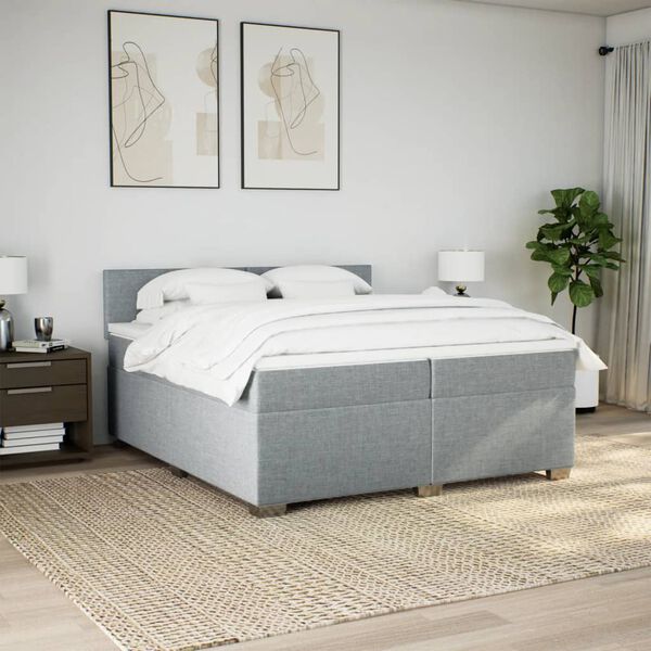 vidaXL Sommier &agrave; lattes de lit avec matelas Gris clair 200x200cm Tissu