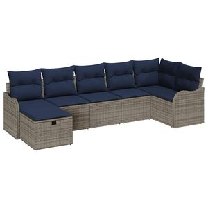 vidaXL Ensemble de Canap&eacute;s avec coussin Gris et marine polyrotin