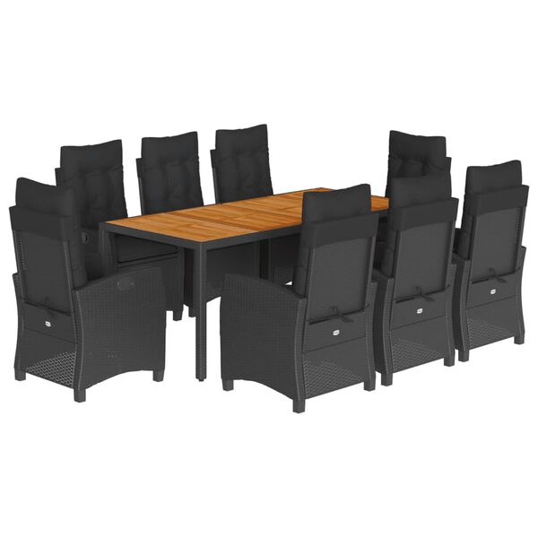 vidaXL Ensemble &agrave; manger de jardin 9pcs coussins noir r&eacute;sine tress&eacute;e