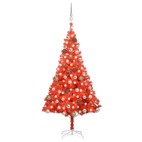 vidaXL Arbre de No&euml;l artificiel pr&eacute;-&eacute;clair&eacute; et boules rouge 180 cm PVC