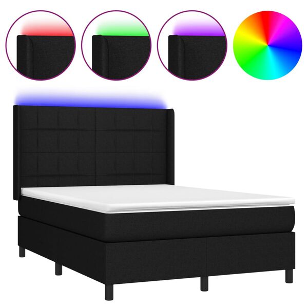 vidaXL Sommier &agrave; lattes de lit matelas et LED Noir 140x190 cm Tissu